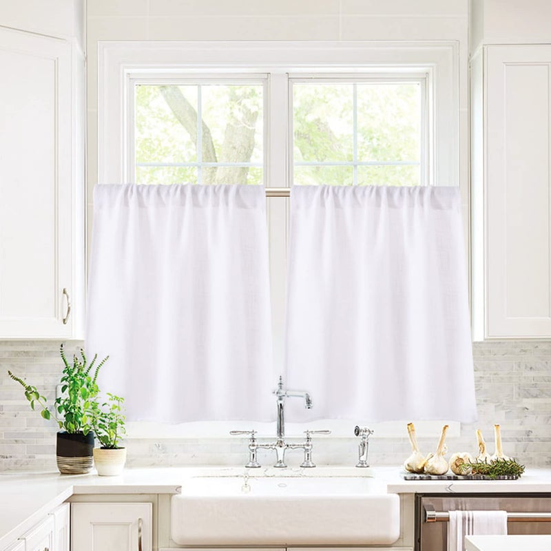 Valea Home Burlap Tier Curtains for Kitchen, Rustic Rod Pocket, Short Window, 24 inch Linen Cafe Curtains, White, Set of 2 - Image 5